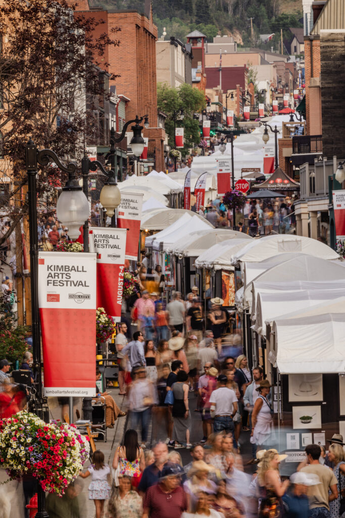 An image of Park City's main street, crowded with visitors to the Park City Kimball Arts Festival.